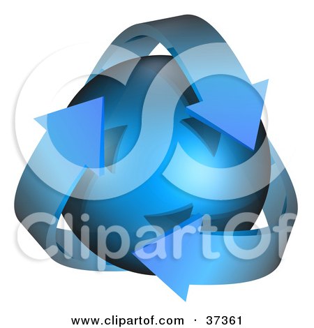 Clipart Illustration of Three Blue Arrows Around A Blue Planet by Frog974
