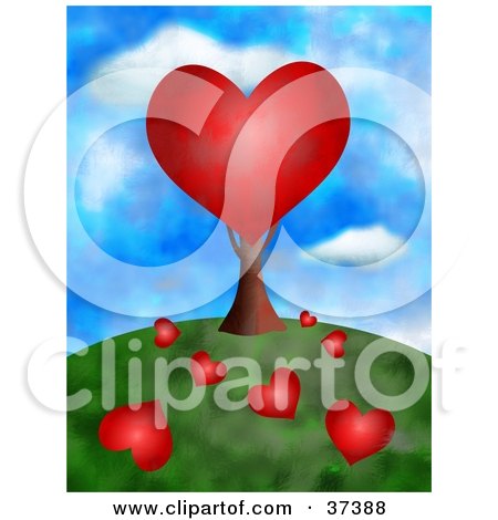 Clipart Illustration of a Red Heart Tree With Fallen Hearts On The Ground by Prawny