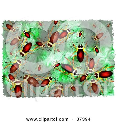 Clipart Illustration of a Background Of Cockroaches On Green by Prawny