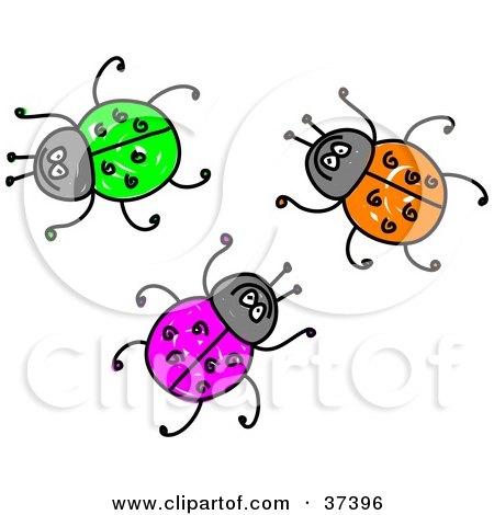 Clipart Illustration of Green, Purple And Orange Beetles by Prawny