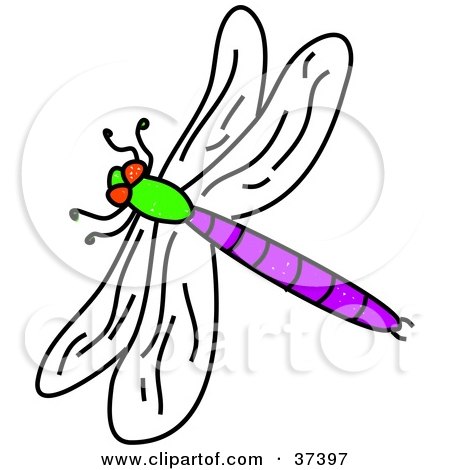 Clipart Illustration of a Purple and Green Dragonfly by Prawny