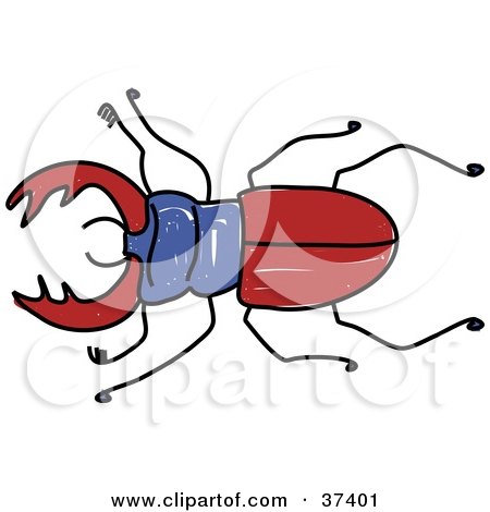 Clipart Illustration of a Red and Blue Stag Beetle by Prawny