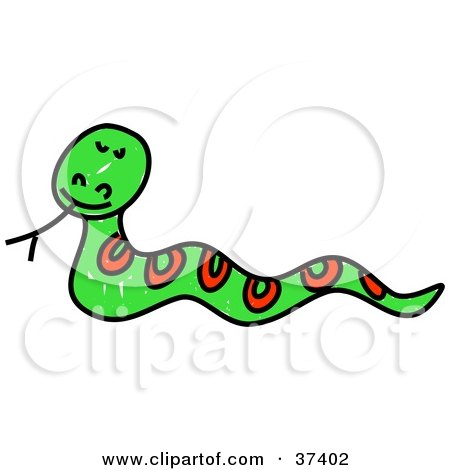Clipart Illustration of a Happy Green Snake With Red Markings by Prawny