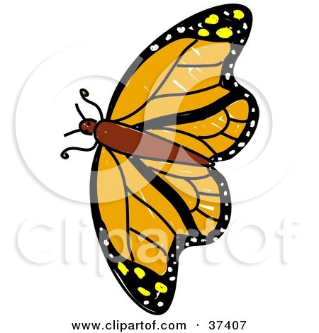 Clipart Illustration of a Flying Orange Butterfly by Prawny
