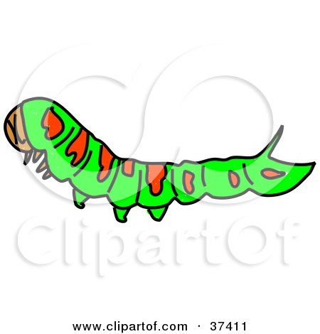Clipart Illustration of a Green Caterpillar With Red Markings by Prawny