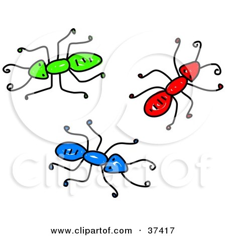 Clipart Illustration of Green, Red And Blue Ants by Prawny