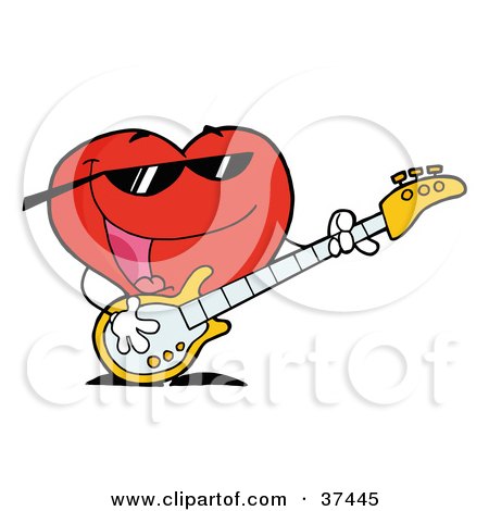 Clipart Illustration of a Romantic Red Heart Man Playing A Guitar And Singing by Hit Toon
