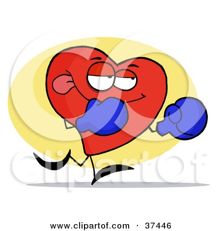 Clipart Illustration of a Boxing Red Heart Character Wearing Blue Gloves by Hit Toon