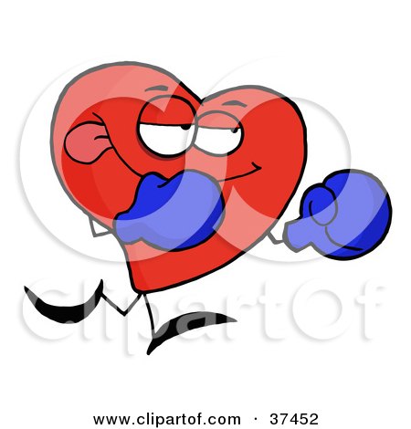 Clipart Illustration of a Red Heart Boxer in Blue Gloves by Hit Toon