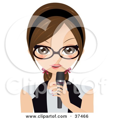 Clipart Illustration of a Professional Brunette Woman Speaking Into A Microphone by Melisende Vector