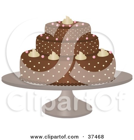 Clipart Illustration of a Delicious Chocolate Cake With Three Tiers And Frosting Designs by Melisende Vector