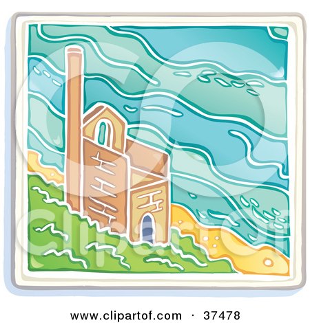 Clipart Illustration of an Old Tin Mine On A Cliff Near The Sea by Lisa Arts