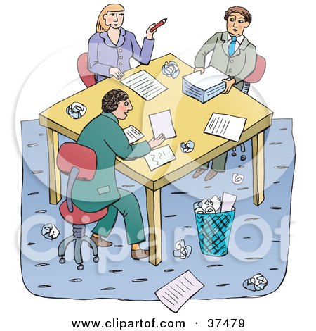 Clipart Illustration of a Team Of Business Men And A Woman Working Together At A Table During A Meeting by Lisa Arts