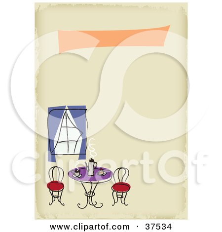 Clipart Illustration of Steamy Coffee On A Cafe Table Near A Window On A Blank Restaurant Menu by Eugene