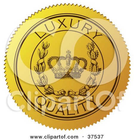 Clipart Illustration of a Yellow Luxury Quality Sticker With A Crown And Laurel by Eugene