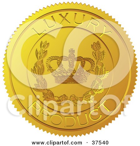Clipart Illustration of a Golden Shiny Luxury Product Sticker With A Crown And Laurel by Eugene