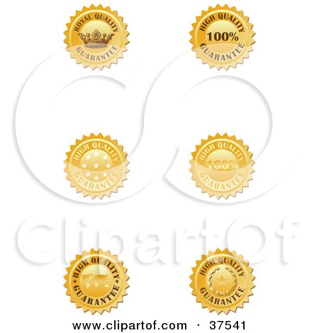 Clipart Illustration of Six Golden High Quality Guarantee Seals by Eugene