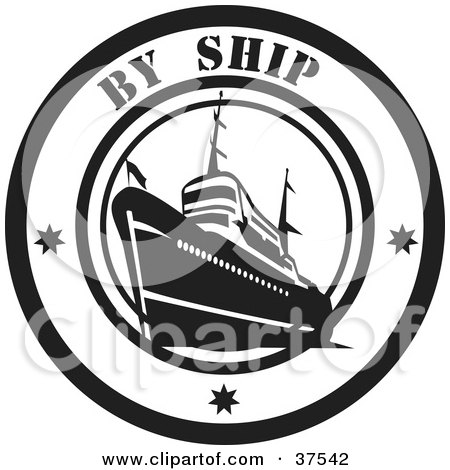Clipart Illustration of a Black And White By Ship Delivery Seal by Eugene