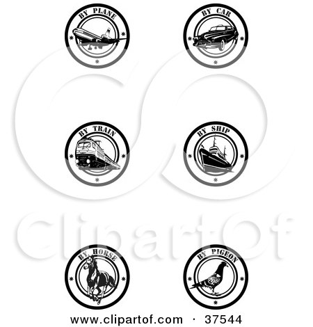 Clipart Illustration of Six Black And White By Delivery Seals by Eugene