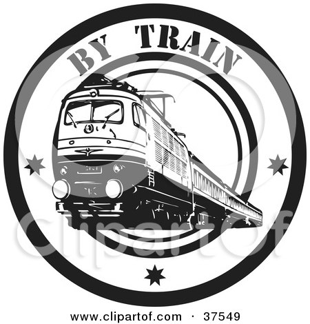 Clipart Illustration of a Black And White By Train Delivery Seal by Eugene