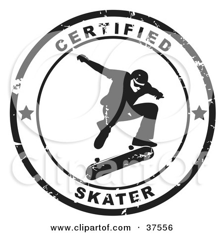 Clipart Illustration of a Distressed Black And White Certified Skater Seal by Eugene