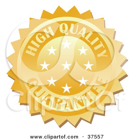 Clipart Illustration of a Golden High Quality Guarantee Stamp With Stars by Eugene