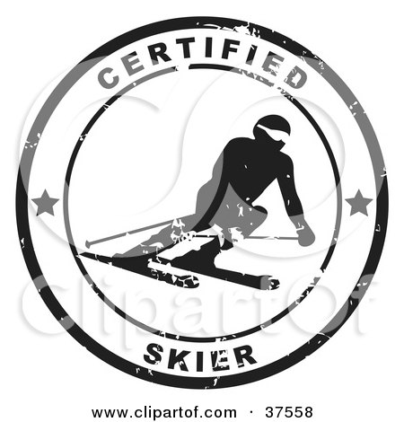 Clipart Illustration of a Distressed Black And White Certified Skier Seal by Eugene