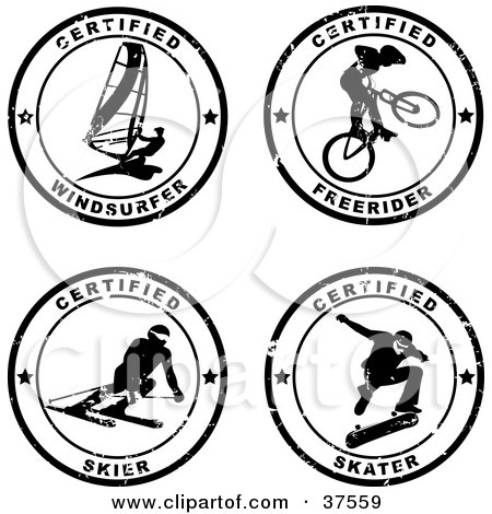 Clipart Illustration of Four Black And White Distressed Sports Seals by Eugene