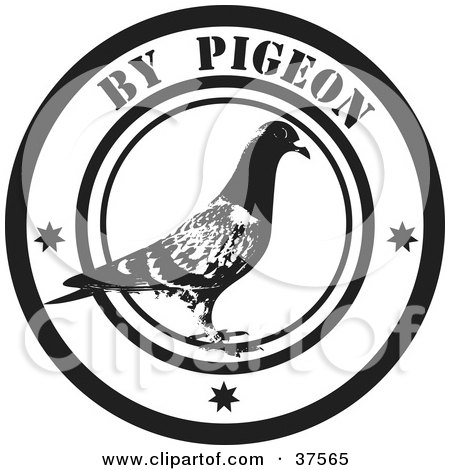 Clipart Illustration of a Black And White By Pigeon Delivery Seal by Eugene