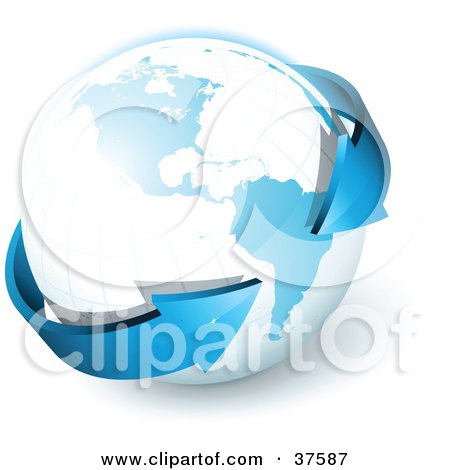 Clipart Illustration of a Blue 3d Arrow Circling The Globe, Pointing To South America by beboy