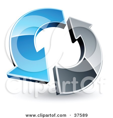 Clipart Illustration of a Pre-Made Logo Of A Blue And Chrome Arrow Circling by beboy