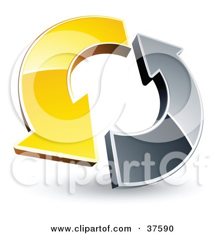 Clipart Illustration of a Pre-Made Logo Of A Yellow And Chrome Arrow Circling by beboy