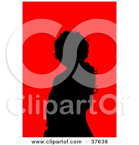 Clipart Illustration of a Black Silhouetted Female Avatar With A Red Background by KJ Pargeter