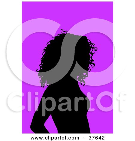 Clipart Illustration of a Black Silhouetted Female Avatar With A Purple Background by KJ Pargeter