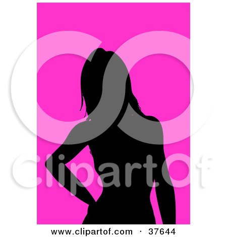Clipart Illustration of a Black Silhouetted Female Avatar With A Pink Background by KJ Pargeter