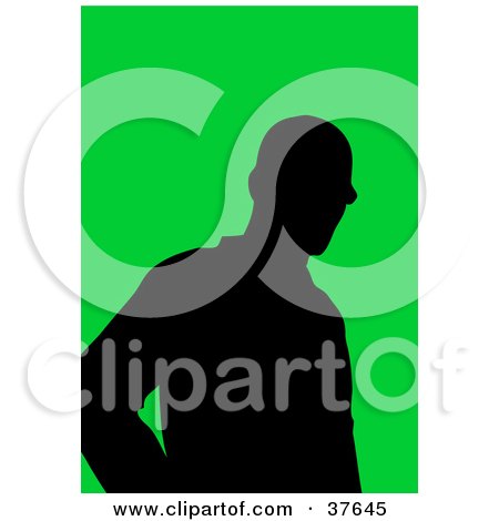 Clipart Illustration of a Black Silhouetted Male Avatar With A Green Background by KJ Pargeter