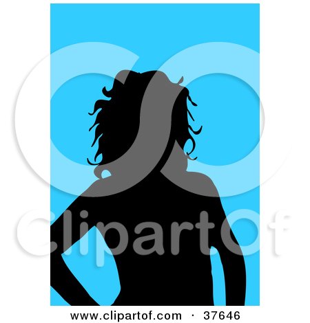 Clipart Illustration of a Black Silhouetted Female Avatar With A Blue Background by KJ Pargeter
