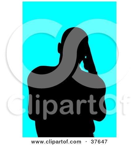 Clipart Illustration of a Black Silhouetted Male Avatar With A Bright Blue Background by KJ Pargeter