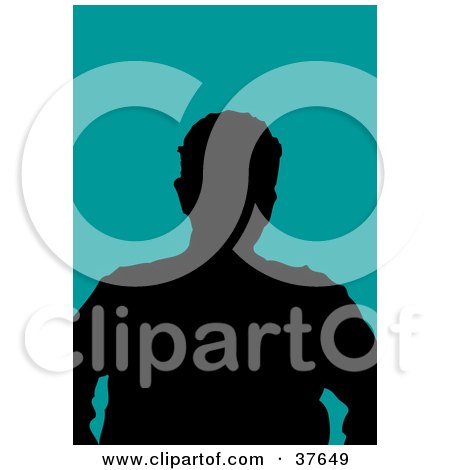 Clipart Illustration of a Black Silhouetted Male Avatar With A Blue Background by KJ Pargeter
