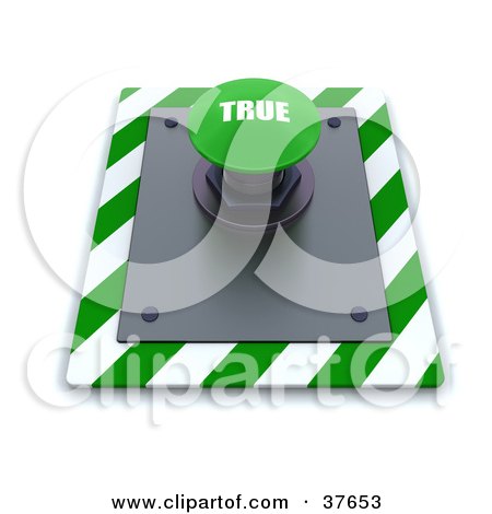 Clipart Illustration of a Green True Push Button On A Control Panel by KJ Pargeter