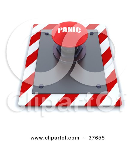 Clipart Illustration of a Red Panic Push Button On A Control Panel by KJ Pargeter