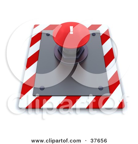 Clipart Illustration of a Red Exclamation Point Push Button On A Control Panel by KJ Pargeter