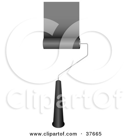 Clipart Illustration of a Rolling Paintbrush Painting A Stripe Of Black On A Wall by KJ Pargeter