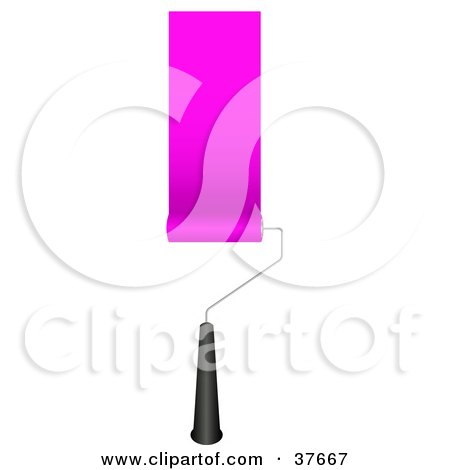 Clipart Illustration of a Rolling Paintbrush Painting A Stripe Of Pink On A Wall by KJ Pargeter