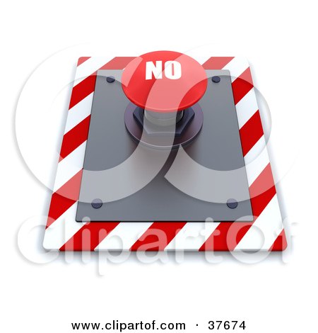 Clipart Illustration of a Red No Push Button On A Control Panel by KJ Pargeter