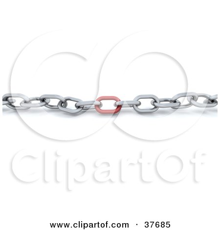 Clipart Illustration of a Red Link In A Strong Silver Chain by KJ Pargeter