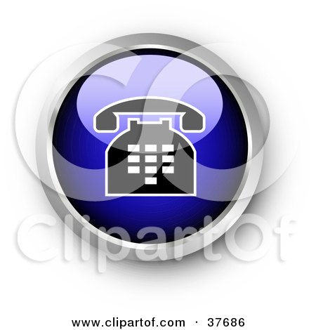 Clipart Illustration of a Chrome And Blue Shiny Telephone Contact Button by KJ Pargeter