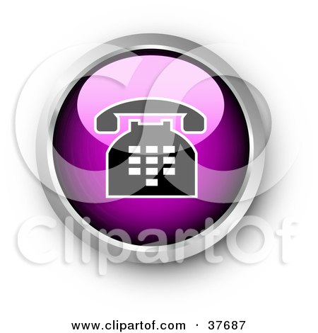Clipart Illustration of a Chrome And Purple Shiny Telephone Contact Button by KJ Pargeter