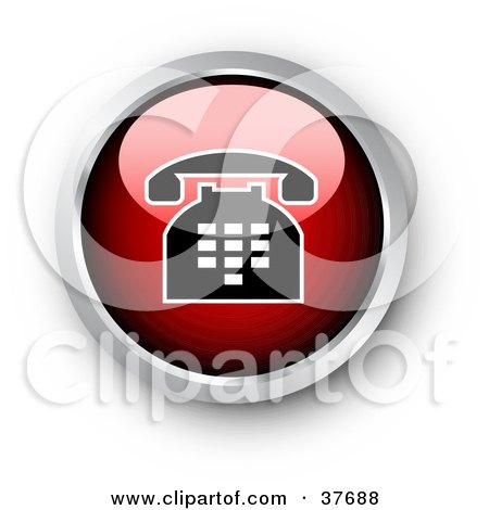 Clipart Illustration of a Chrome And Red Shiny Telephone Contact Button by KJ Pargeter