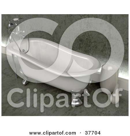 Clipart Illustration of a White Clawfoot Tub In A Modern Bathroom by KJ Pargeter